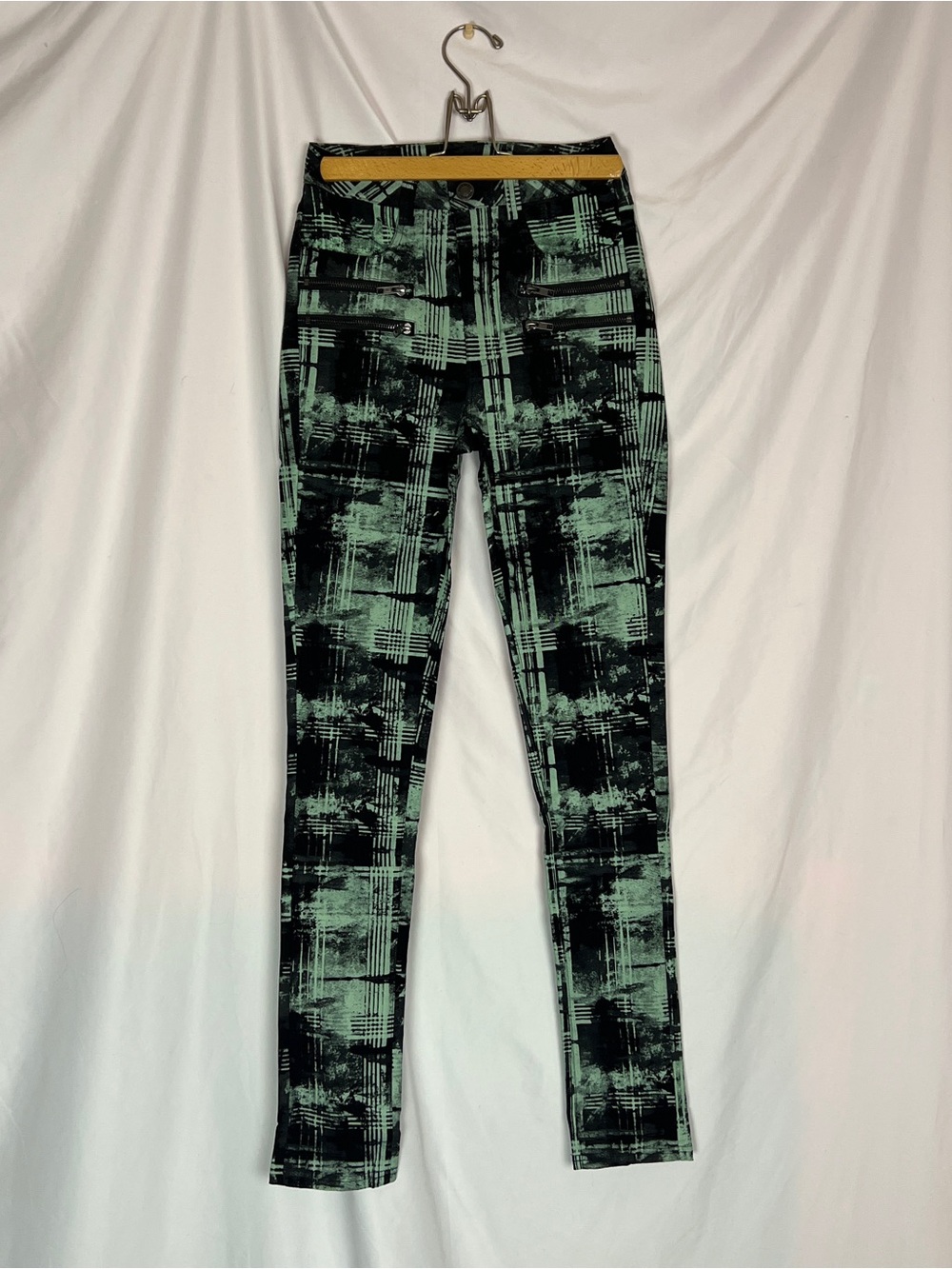 Killstar Black & Mint Green Stormcloud Skinny Pants